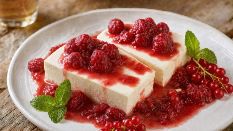 Kellerbier-Honig-Parfait mit karamellisierten Himbeeren